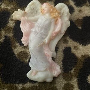 Porcelain Angel Figurine in White and Pink Vintage